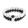 Fortune Jewel 2pcs Natural Frosted Stone White Turquoise Bead Couple Bracelet