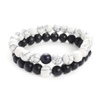 Fortune Jewel 2pcs Natural Frosted Stone White Turquoise Bead Couple Bracelet