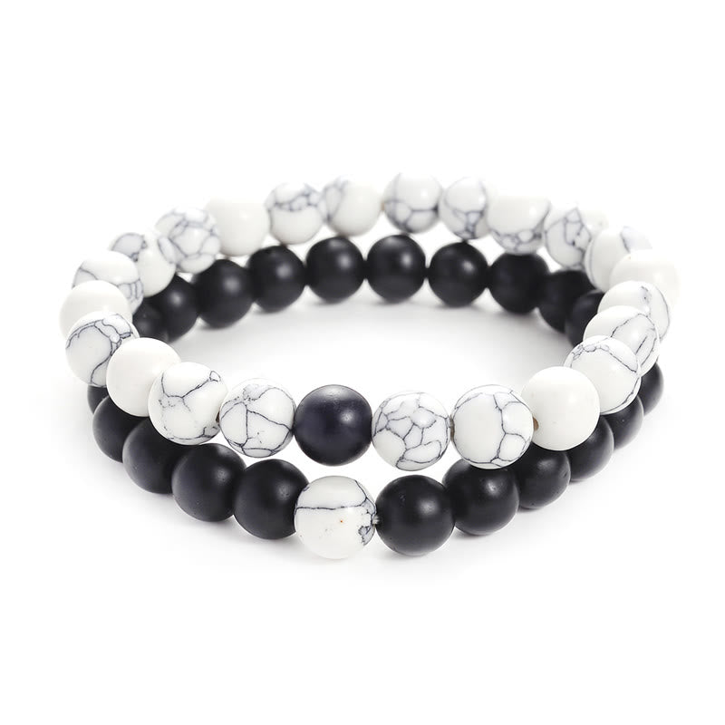 Fortune Jewel 2pcs Natural Frosted Stone White Turquoise Bead Couple Bracelet