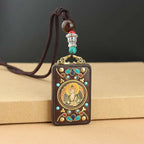 Fortune Jewel Tibet God of Wealth Thangka Ebony Peace Necklace Pendant