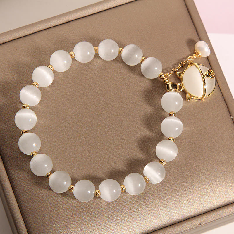 Fortune Jewel Cat's Eye Lovely Cat Pattern Pearl Love Charm Bracelet