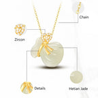 Fortune Jewel Natural Hetian White Jade Luck Money Bag Necklace Pendant
