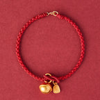 Fortune Jewel Handmade Fu Character Charm Luck Happiness Bell Red Rope Bracelet