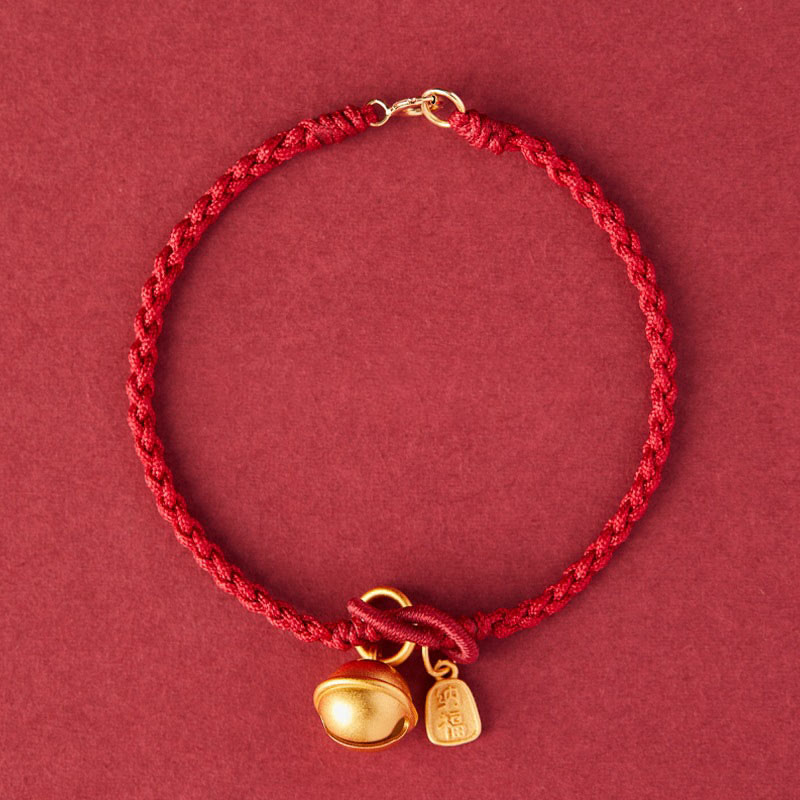 Fortune Jewel Handmade Fu Character Charm Luck Happiness Bell Red Rope Bracelet