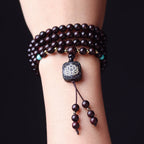 Fortune Jewel 108 Mala Beads Tibetan Small Leaf Red Sandalwood Lotus Balance Bracelet