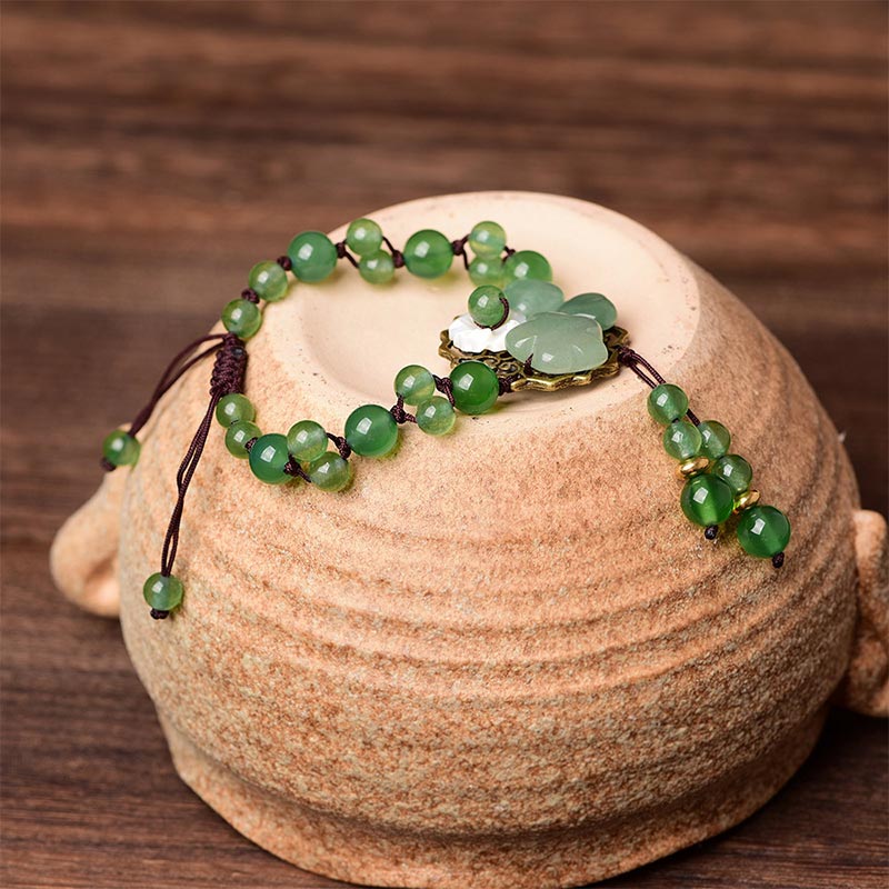 Fortune Jewel Natural Green Jade Luck Dangling Flower Bracelet