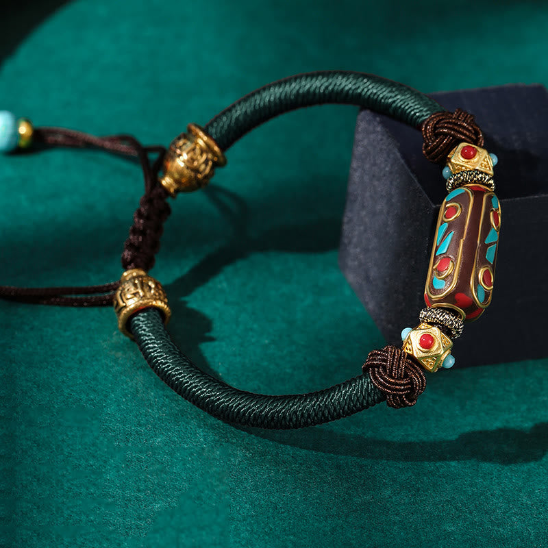 Fortune Jewel Handmade Tibetan Turquoise Om Mani Padme Hum Strength Braided Bracelet