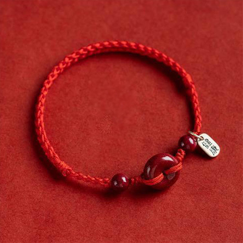 Fortune Jewel Handmade Cinnabar Peace Buckle Safe and Healthy Charm Blessing String Bracelet Anklet