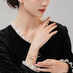 Fortune Jewel Copper Plated Gold Hetian Jade Bead Luck Double Layer Bracelet Bangle