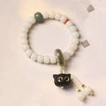 Fortune Jewel Natural Bodhi Seed African Blackwood Lovely Cat Charm Peace Harmony Bracelet