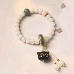 Fortune Jewel Natural Bodhi Seed African Blackwood Lovely Cat Charm Peace Harmony Bracelet
