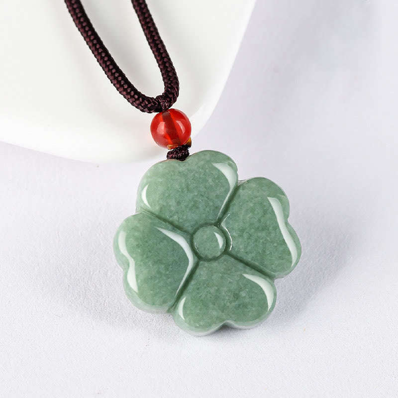 Fortune Jewel Natural Lucky Four Leaf Clover Jade Prosperity Necklace Pendant