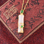 Fortune Jewel White Jade Cyan Jade Bamboo Protection Necklace Pendant