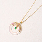 Fortune Jewel Green Chalcedony Peace Buckle Design Strength Necklace Pendant