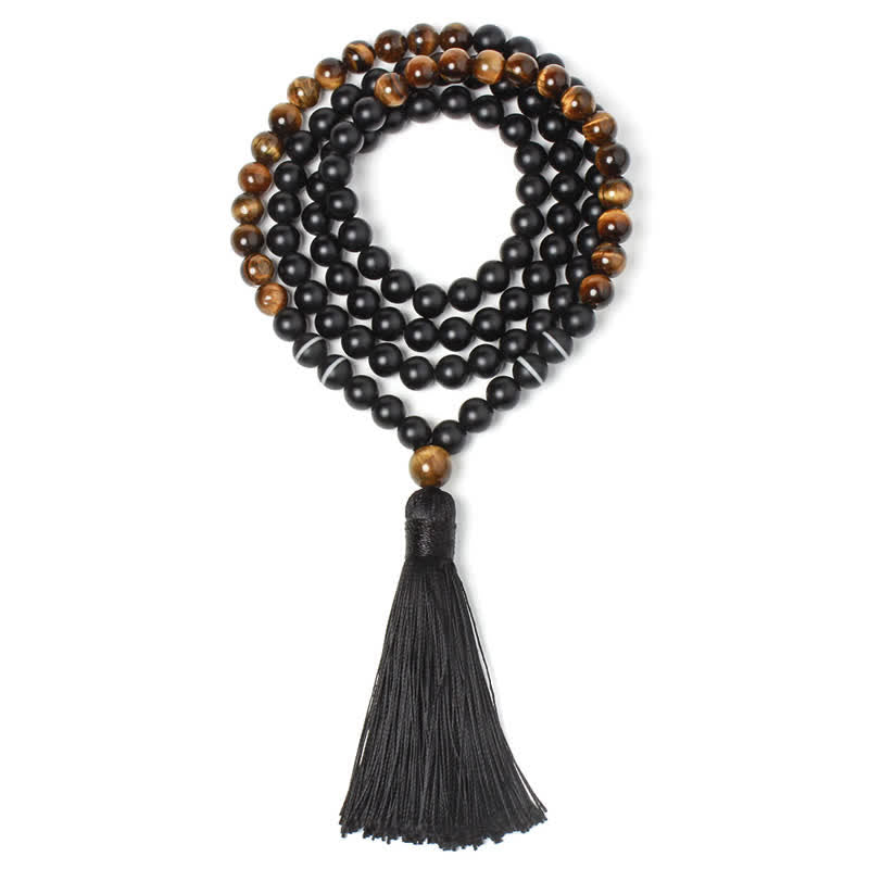 Fortune Jewel Black Onyx Tiger Eye Fortune Bracelet Tassel Necklace Pendant