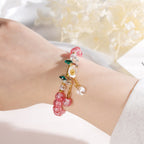 Fortune Jewel Simple Design Flower Charm Glass Bead Bracelet