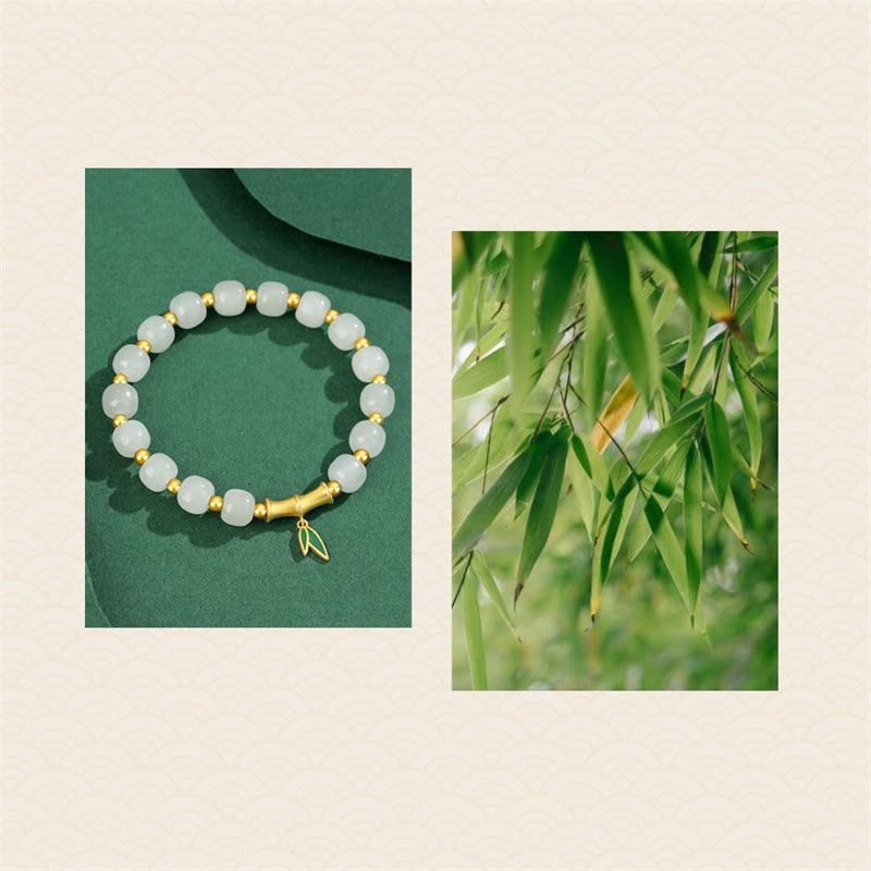 Fortune Jewel 925 Sterling Silver Hetian White Jade Bamboo Luck Bracelet