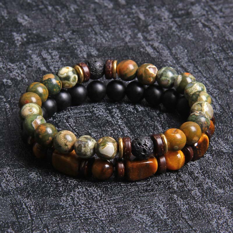 Fortune Jewel 2PCS Healing Crystal Emperor Stone Tiger Eye Bead Bracelet