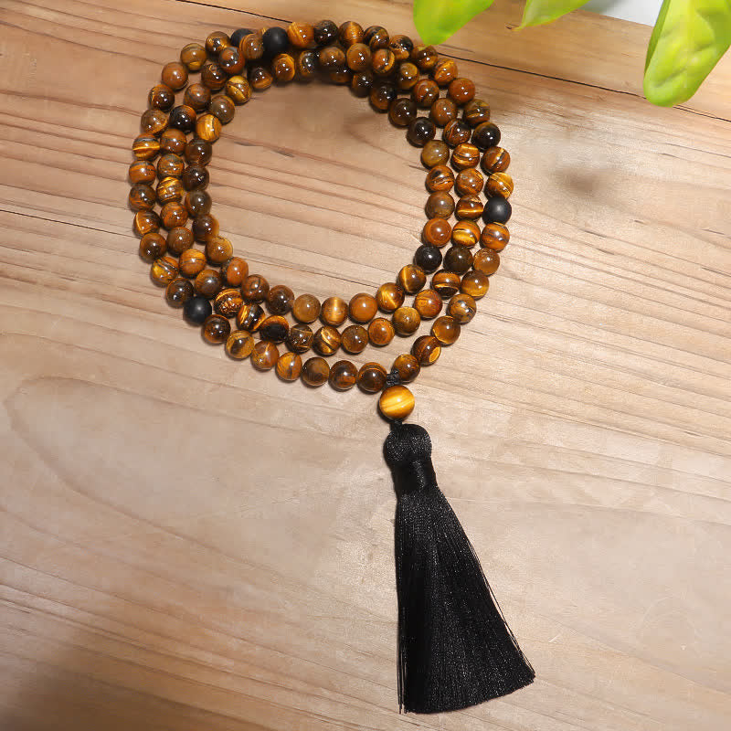 Fortune Jewel 108 Beads Mala Tiger Eye Protection Tassel Bracelet