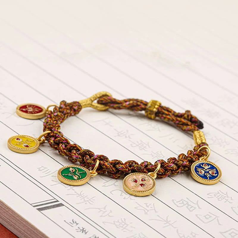 Fortune Jewel Tibetan Five God Of Wealth Thangka Luck Braid String Bracelet