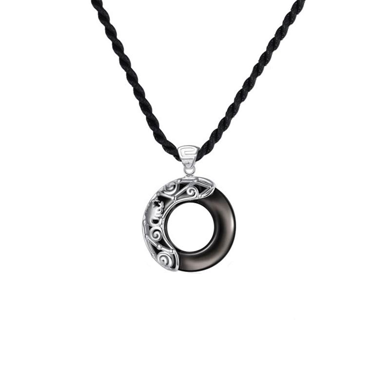 Fortune Jewel 12 Constellations of the Zodiac Ice Obsidian Blessing Round Pendant Necklace