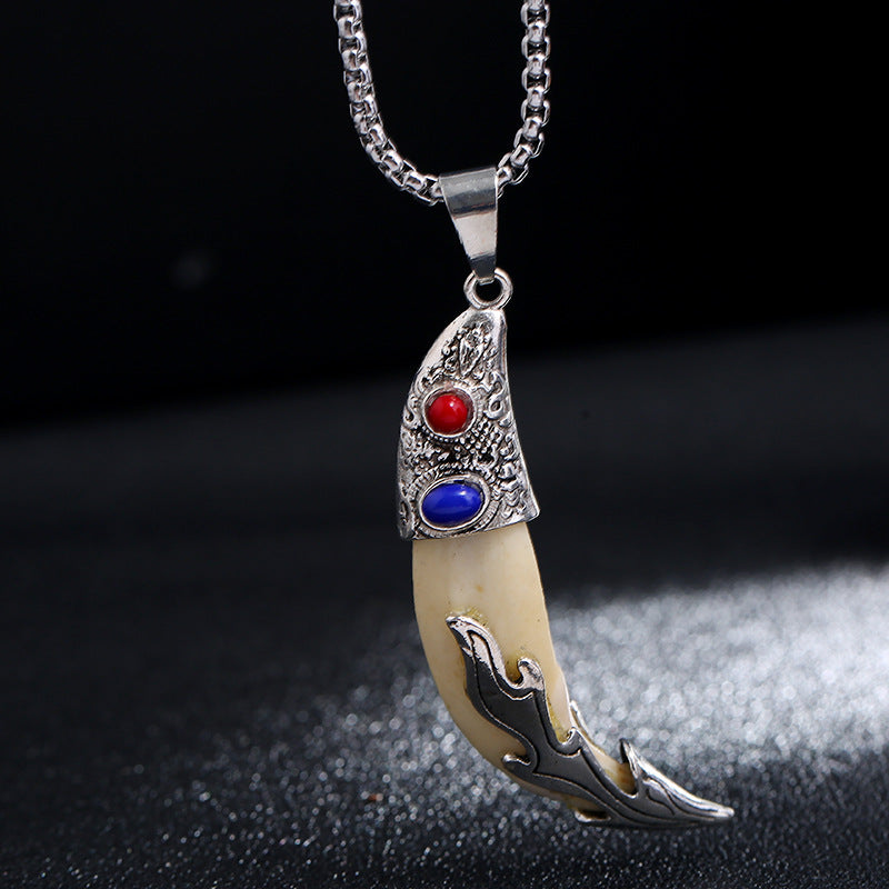 Fortune Jewel Imitation Wolf Tooth Titanium Steel Balance Necklace Pendant