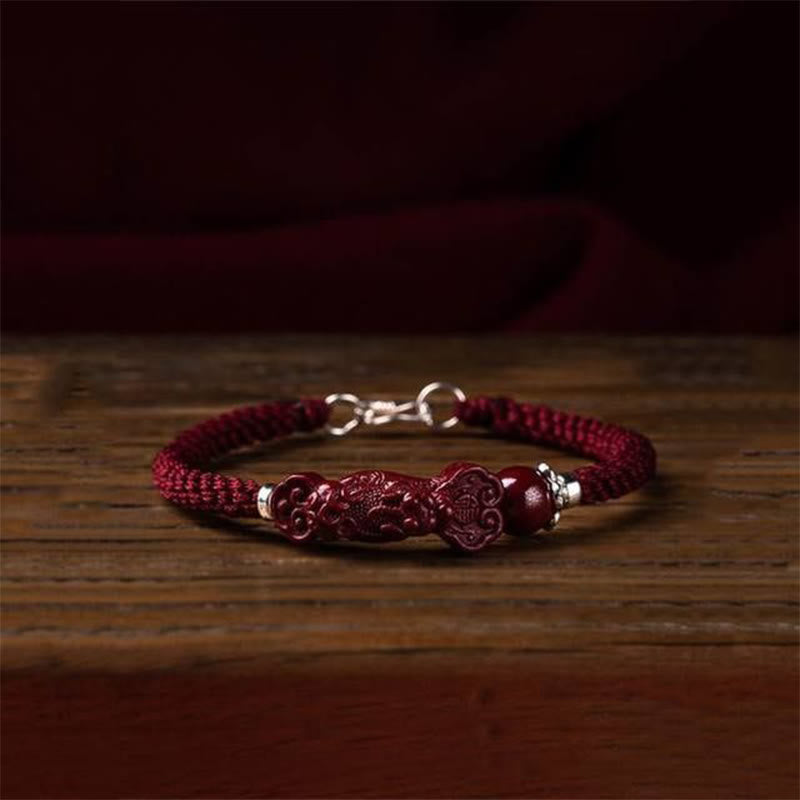 Fortune Jewel Handcrafted PiXiu Cinnabar Wealth Luck Braided Bracelet
