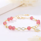 Fortune Jewel 14K Gold Plated Natural Strawberry Quartz Moonstone Möbius Loop Eternal Love Star Positive Bracelet