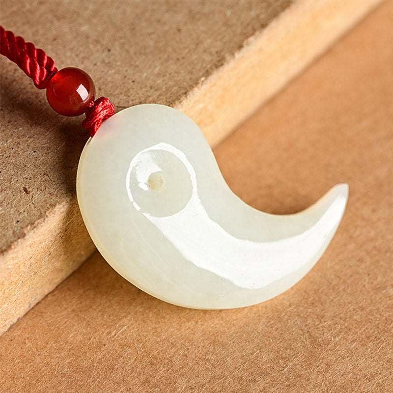 Buddha Stones Yin Yang White Jade Cyan Jade Protection Blessing Necklace String Pendant Fortune Jewel
