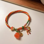 Fortune Jewel Persimmon Red Agate Strength Reincarnation Knot Braid String Bracelet