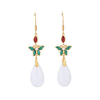 Fortune Jewel FengShui White Jade Luck Drop Earrings