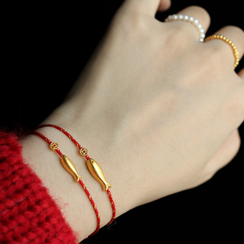 Fortune Jewel 14K Gold Plated Koi Fish Luck Wealth Braided Bracelet