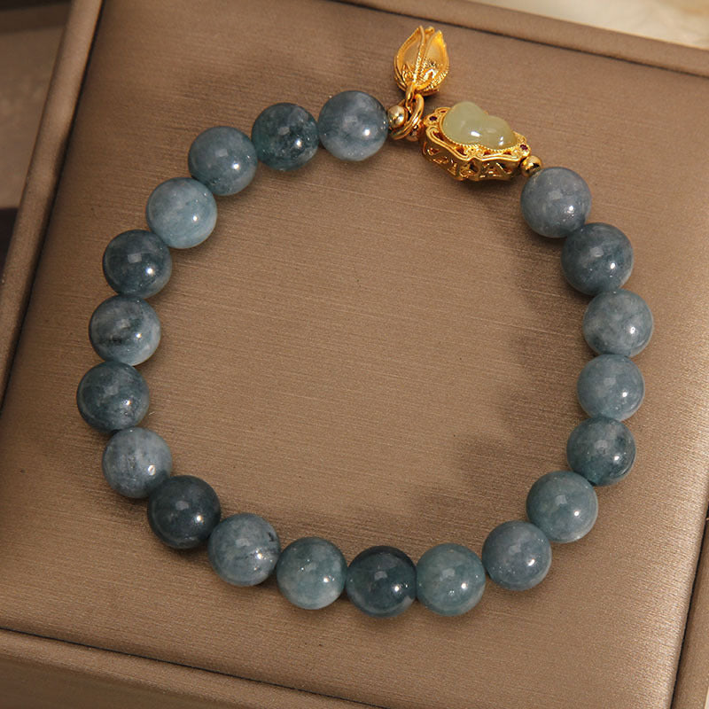 Fortune Jewel Natural Jade Gourd Tulip Charm Luck Bracelet
