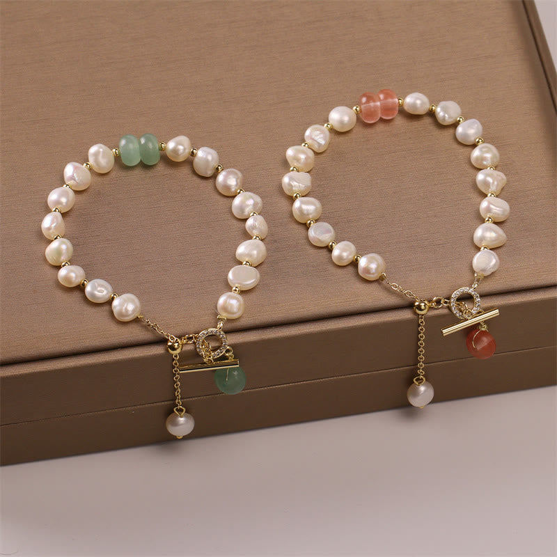 Fortune Jewel Pearl Green Strawberry Quartz Bead Healing Chain Bracelet