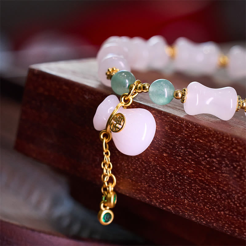 Fortune Jewel Natural White Golden Silk Jade Bamboo Pattern Wealth Lucky Bag Fu Character Bracelet