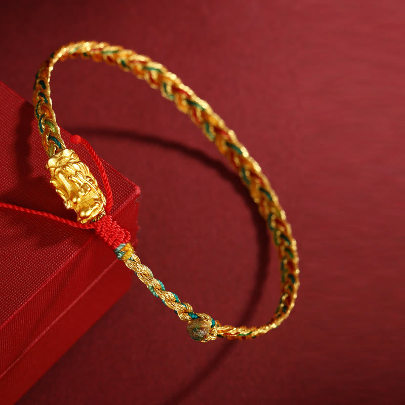 Fortune Jewel Year of the Dragon Handmade Colorful Dragon Carved Success Braided Bracelet
