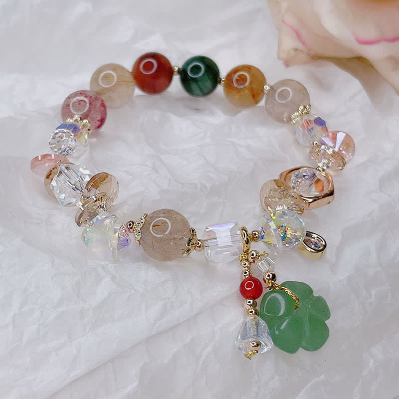 Fortune Jewel Colorful Gemstone Green Aventurine Flower Bead Luck Bracelet