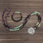 Fortune Jewel 108 Mala Beads Amethyst Green Aventurine Lotus Meditation Bracelet