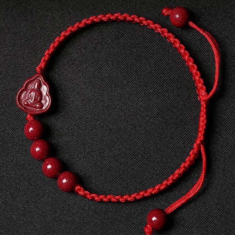 Fortune Jewel Laughing Buddha Avalokitesvara Cinnabar Blessing String Bracelet