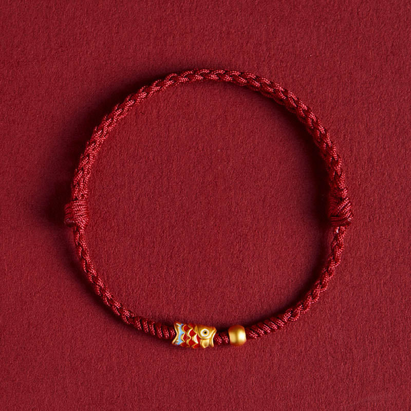 Fortune Jewel 925 Sterling Silver Handmade Koi Fish Wealth Success Braided Rope Bracelet
