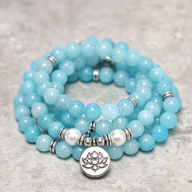 Fortune Jewel Natural Amazonite Stone Healing Lotus Mala Bracelet