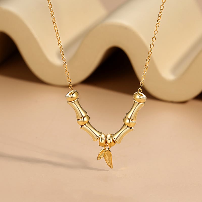 Fortune Jewel Golden Bamboo Pattern Titanium Steel Wealth Necklace Pendant