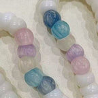 Buddha3bodhi 12mm Angled-Cut White Bodhi Bracelet with Rainbow Cat's Eye Beads