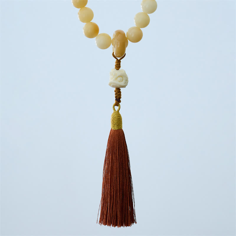 Fortune Jewel Natural Bodhi Seed Ivory Fruit Dancing Lion Charm Harmony Tassel Wrist Mala