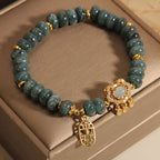 Fortune Jewel Natural Jade Chinese Lock Charm Peace Luck Abundance Bracelet
