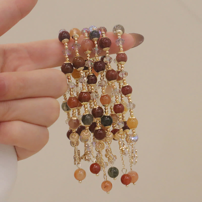 Fortune Jewel Natural Fu Lu Shou Rainbow Crystal Rutilated Quartz Wealth Butterfly Charm Bracelet