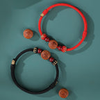 Fortune Jewel Natural Peach Wood Chinese Zodiac Fu Character Carved Cinnabar Wealth Bracelet
