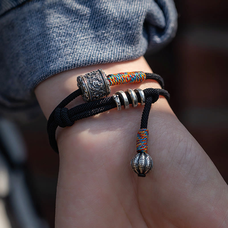 Fortune Jewel Tibetan Om Mani Padme Hum Carved Amulet Double Wrap Bracelet
