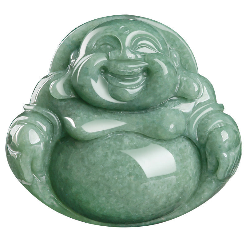 Buddha Stones Laughing Buddha Cyan Jade Harmony Necklace String Bead Pendant Fortune Jewel