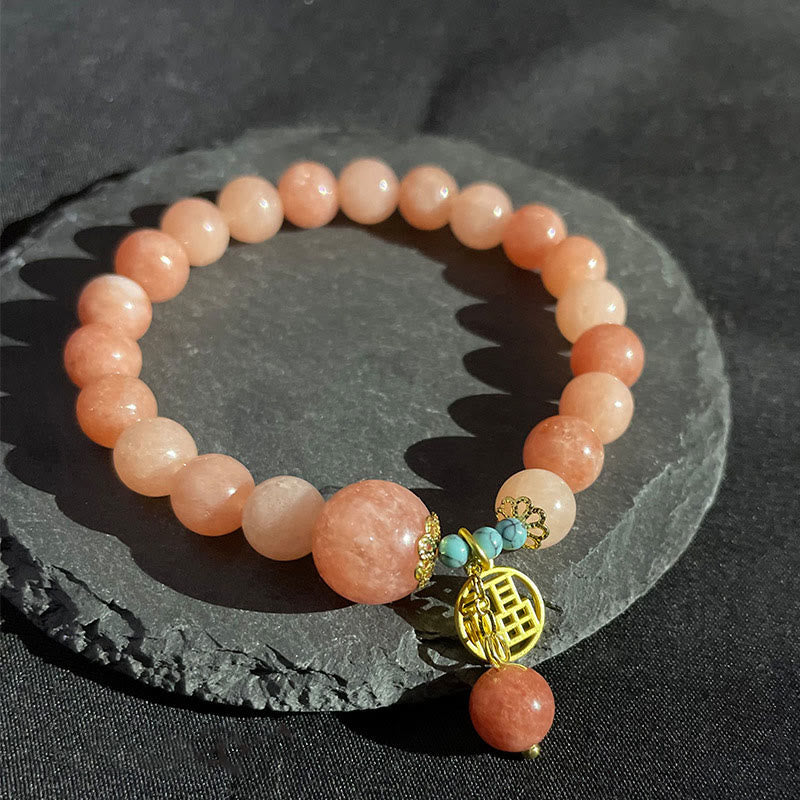 Fortune Jewel Natural Orange Stone Turquoise Fu Character Charm Luck Fortune Bracelet